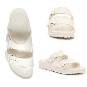 NIB BIRKENSTOCK ARIZONA ESSENTIALS SLIDE SANDALS SIZE 10-10.5 IN COLOR EGGSHELL